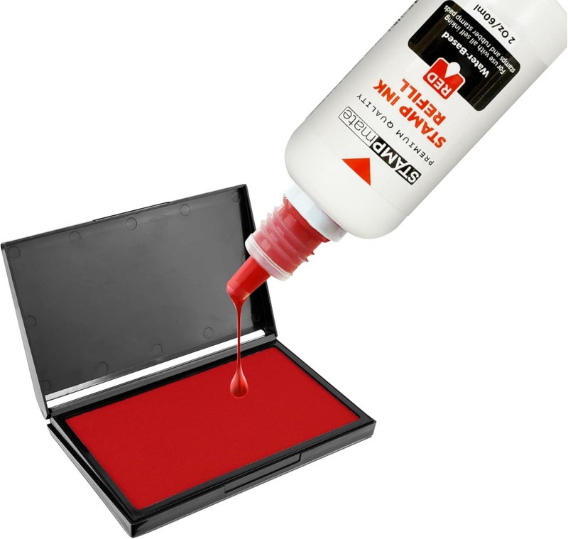 Stampmate حبر تعبئة متميز لختم ذاتي الحبر وألواح الختم - زجاجة 2 أونصة (أحمر) - Image 2